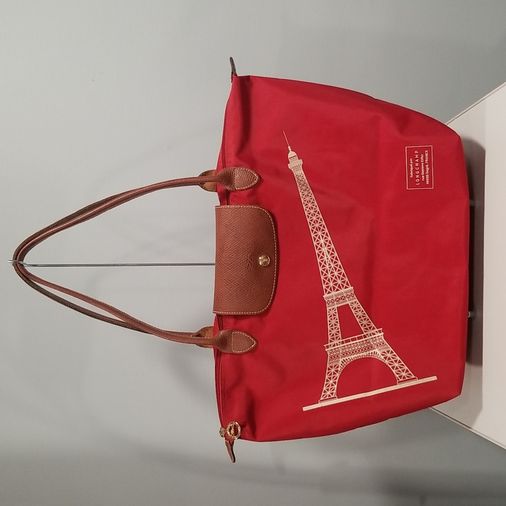 Longchamp Le Pliage Eiffel Tower Nylon  Tote Bag Red